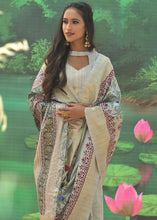 Load image into Gallery viewer, Tea Green Cotton Silk Saree having Block Prints
