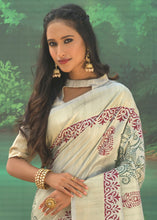 Load image into Gallery viewer, Tea Green Cotton Silk Saree having Block Prints