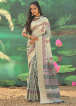 Load image into Gallery viewer, Tea Green Cotton Silk Saree having Block Prints
