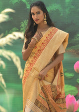 Load image into Gallery viewer, Mustard Yellow Cotton Silk Saree having Block Prints