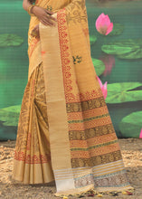 Load image into Gallery viewer, Mustard Yellow Cotton Silk Saree having Block Prints