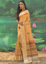 Load image into Gallery viewer, Mustard Yellow Cotton Silk Saree having Block Prints