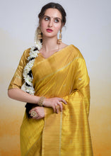 Load image into Gallery viewer, Mustard Yellow Zari Woven Cotton Silk Saree