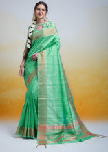 Load image into Gallery viewer, Sea Green Zari Woven Cotton Silk Saree