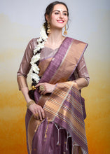 Load image into Gallery viewer, Plum Purple Zari Woven Cotton Silk Saree
