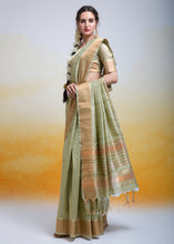 Load image into Gallery viewer, Pistachio Green Zari Woven Cotton Silk Saree