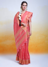 Load image into Gallery viewer, Brink Pink Zari Woven Cotton Silk Saree
