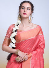 Load image into Gallery viewer, Brink Pink Zari Woven Cotton Silk Saree