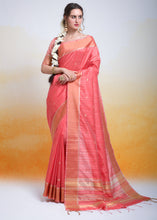 Load image into Gallery viewer, Brink Pink Zari Woven Cotton Silk Saree