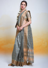 Load image into Gallery viewer, Anchor Grey Zari Woven Cotton Silk Saree