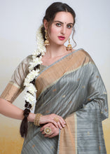 Load image into Gallery viewer, Anchor Grey Zari Woven Cotton Silk Saree