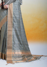 Load image into Gallery viewer, Anchor Grey Zari Woven Cotton Silk Saree