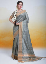 Load image into Gallery viewer, Anchor Grey Zari Woven Cotton Silk Saree