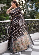 Load image into Gallery viewer, Onyx Black Digital Printed Soft Silk Saree