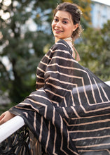 Load image into Gallery viewer, Onyx Black Digital Printed Soft Silk Saree