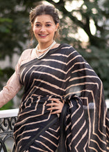 Load image into Gallery viewer, Onyx Black Digital Printed Soft Silk Saree