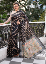 Load image into Gallery viewer, Onyx Black Digital Printed Soft Silk Saree