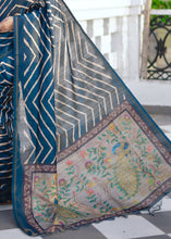 Load image into Gallery viewer, Egyptian Blue Digital Printed Soft Silk Saree
