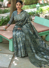 Load image into Gallery viewer, Iron Grey Zari Woven Floral Tussar Silk Saree