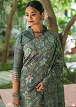Load image into Gallery viewer, Iron Grey Zari Woven Floral Tussar Silk Saree