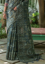 Load image into Gallery viewer, Iron Grey Zari Woven Floral Tussar Silk Saree