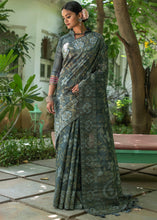 Load image into Gallery viewer, Iron Grey Zari Woven Floral Tussar Silk Saree