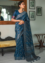 Load image into Gallery viewer, Prussian Blue Zari Woven Tussar Silk Saree with Tassels on Pallu