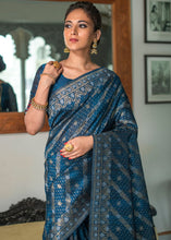Load image into Gallery viewer, Prussian Blue Zari Woven Tussar Silk Saree with Tassels on Pallu