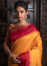 Load image into Gallery viewer, Saffron Yellow Designer Woven South Silk Saree