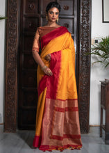 Load image into Gallery viewer, Saffron Yellow Designer Woven South Silk Saree