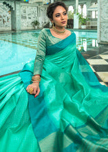Cargar imagen en el visor de la galería, Turquoise Green Designer Woven South Silk Saree