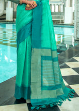 Cargar imagen en el visor de la galería, Turquoise Green Designer Woven South Silk Saree