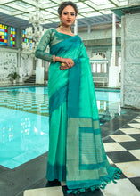 Cargar imagen en el visor de la galería, Turquoise Green Designer Woven South Silk Saree