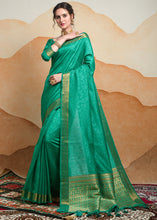 Load image into Gallery viewer, Rama Green Self Weaving Banarasi Silk Saree