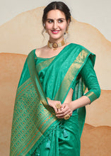 Load image into Gallery viewer, Rama Green Self Weaving Banarasi Silk Saree