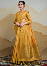 Load image into Gallery viewer, Canary Yellow Self Weaving Banarasi Silk Saree