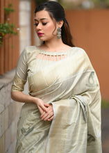 Load image into Gallery viewer, Tea Green Woven Soft Silk Saree