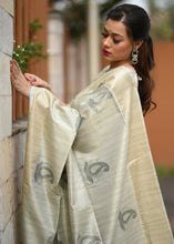 Load image into Gallery viewer, Tea Green Woven Soft Silk Saree