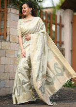 Load image into Gallery viewer, Tea Green Woven Soft Silk Saree