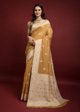 Load image into Gallery viewer, Dijon Yellow Chikankari Woven Chanderi Cotton Saree