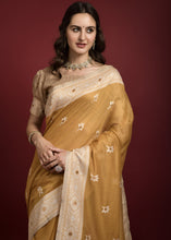 Load image into Gallery viewer, Dijon Yellow Chikankari Woven Chanderi Cotton Saree