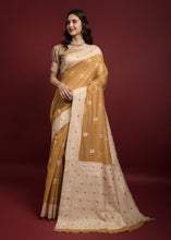 Load image into Gallery viewer, Dijon Yellow Chikankari Woven Chanderi Cotton Saree