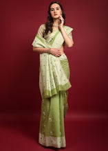 Load image into Gallery viewer, Pear Green Chikankari Woven Chanderi Cotton Saree