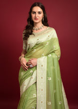 Load image into Gallery viewer, Pear Green Chikankari Woven Chanderi Cotton Saree