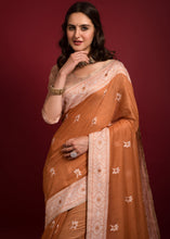 Load image into Gallery viewer, Bronze Orange Chikankari Woven Chanderi Cotton Saree