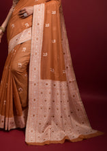 Load image into Gallery viewer, Bronze Orange Chikankari Woven Chanderi Cotton Saree