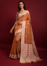 Load image into Gallery viewer, Bronze Orange Chikankari Woven Chanderi Cotton Saree