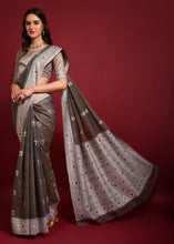 Load image into Gallery viewer, Charcoal Grey Chikankari Woven Chanderi Cotton Saree