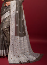 Load image into Gallery viewer, Charcoal Grey Chikankari Woven Chanderi Cotton Saree