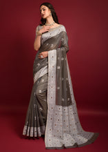 Load image into Gallery viewer, Charcoal Grey Chikankari Woven Chanderi Cotton Saree
